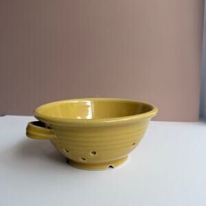 Simon Pearce Yellow 7" Pierced Berry Bowl | Brookfield Valley | Pottery Draining